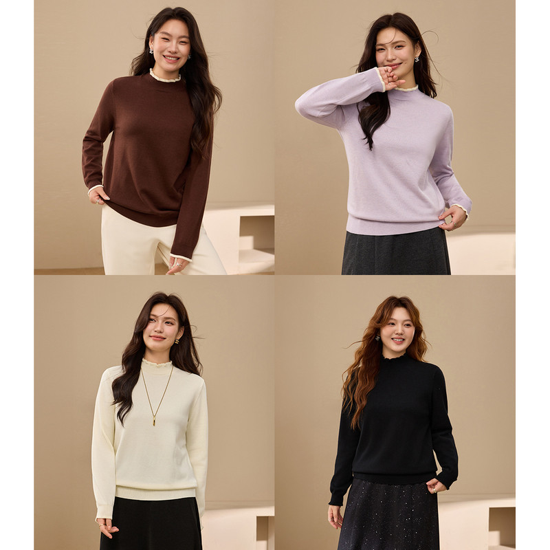 【减龄木耳边毛衣】纤莉秀大码女装简约半高领打底衫胖mm冬装新款,淘宝优惠券,粉丝福利购,淘宝优惠卷