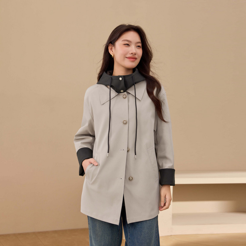 【双面风衣】两面穿MIU系撞色连帽外套纤莉秀大码女装胖mm秋新款,淘宝优惠券,粉丝福利购,淘宝优惠卷