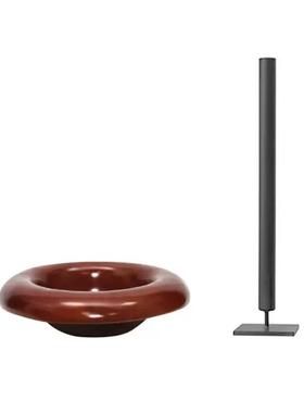 中古侘寂风样板房民宿客厅餐桌边几琉璃果盘金属细管花瓶组合摆件