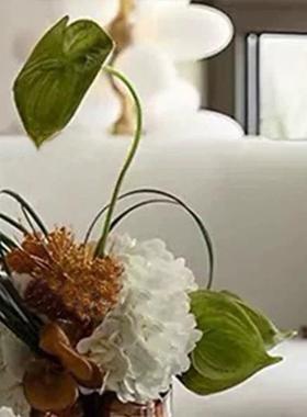 现代轻奢样板房酒店售楼部洽谈茶几高档真花艺托盘酒具组合摆件