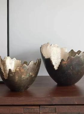 现代轻奢样板房售楼处茶几椭圆形碎边装饰品托盘水果盘进口摆件