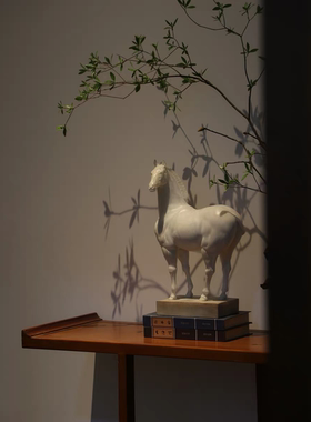 新中式中国风复古石材骏马雕塑摆件样板房客厅茶几玄关酒店摆件