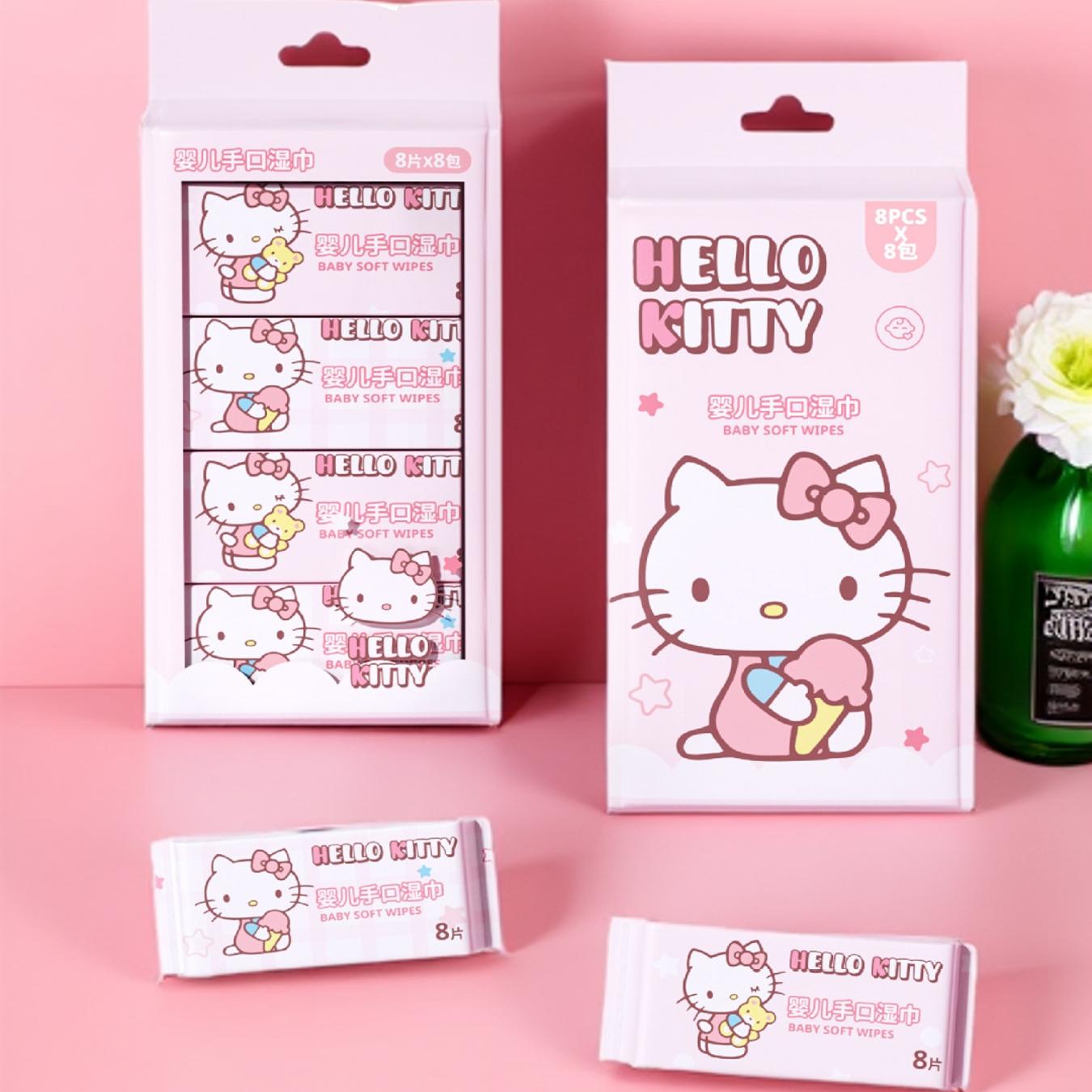 正版三丽鸥湿巾婴儿手口湿巾迷你宝宝儿童湿纸巾户外便携【4包】 - 图2