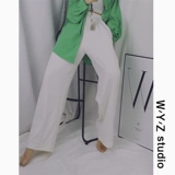 Белые модные штаны, костюм, яркий броский стиль, высокая талия, в корейском стиле