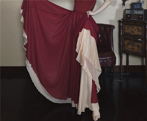 Wyz Cover Retro National Style Dance Subilt High -Definition Design Design Jazg High -Lenge Long Юбка Большой зонтик Синьцзян танцевальная юбка