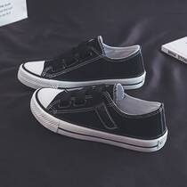 Back Force New Magic Sticker Small Black Shoes Women Soft-bottom 100 Hitch Student Casual Flat Bottom White Sticky Buckle Sail Fabric Shoes