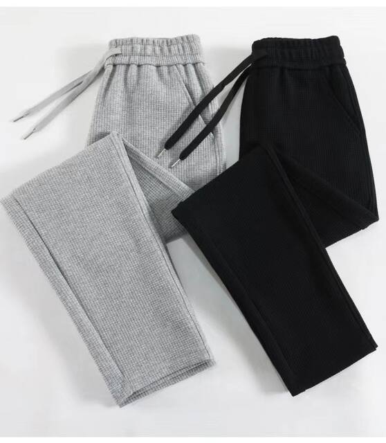 Waffle Pants ແມ່ຍິງ Loose ຂະຫນາດໃຫຍ່ ກາງເກງ Straight Pants 2023 New American Sports Pants Heavy Casual Pants