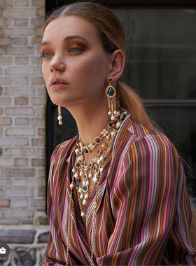 设计师款珍珠黄铜女士中古项链