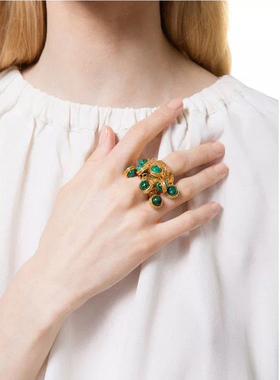 小众女黄铜时尚天然孔雀石戒指