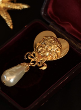 yuwelry中古铜镀金女天使胸针