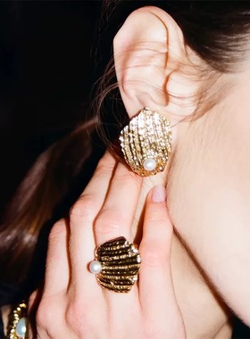 yuwelry欧美法式小众复古天然巴洛克珍珠贝壳吊坠项链耳环戒指