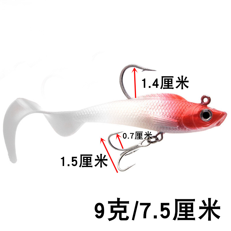 海钓路亚铅头钩软饵t尾卷尾钓组仿生包铅鲈鳜鱼红头白身夜光假饵 - 图1