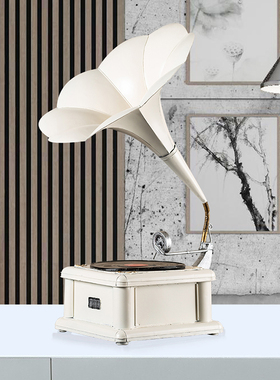 创意黑胶唱机摆件复古铁艺留声机模型道具酒吧家居酒柜装饰品礼品