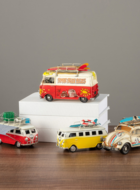 现货速发创意复古公交车汽车巴士老爷车模型摆件家居餐厅办公桌面