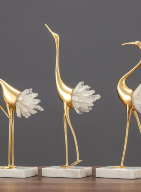 黄铜摆件仙鹤水晶简约现代家居室内客厅酒柜装饰品摆设结婚礼物