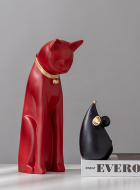 现代创意简约猫鼠和睦相处树脂酒柜装饰摆件家居饰品结婚乔迁送礼