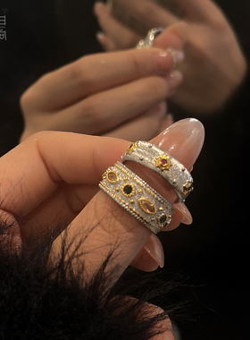 贼高级～法式复古重工戒指宫廷风高级感拉丝微镶精致轻奢食指指环