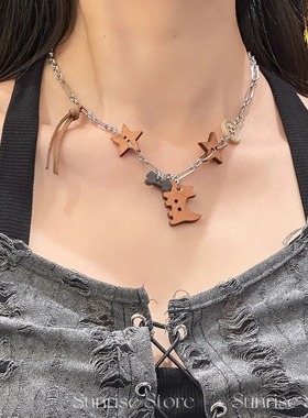 小狗小鱼毛衣链木质锁骨链女