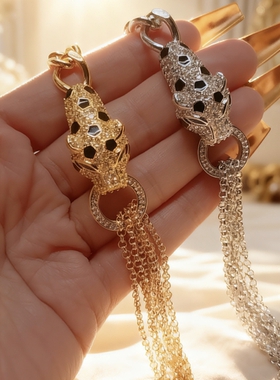 2025新款时尚简约气质镶钻豹子金币手链手饰女手链拼接链条款