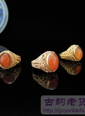 古韵风银色玛瑙戒指铜镀金