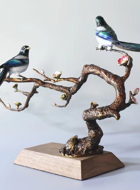 全铜喜上枝头摆件创意中式玄关柜酒柜客厅装饰乔迁之喜摆设工艺品