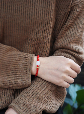 本命年足金和田玉编织手绳男女款