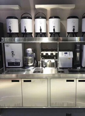 全套奶茶店设备不锈钢水吧台商用奶茶咖啡操作台定做冷藏冻工作台