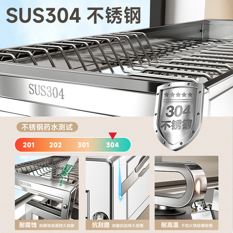 四季沐歌304不锈钢厨房水槽置物架碗碟收纳沥水多功能碗盘水池架 - 图0