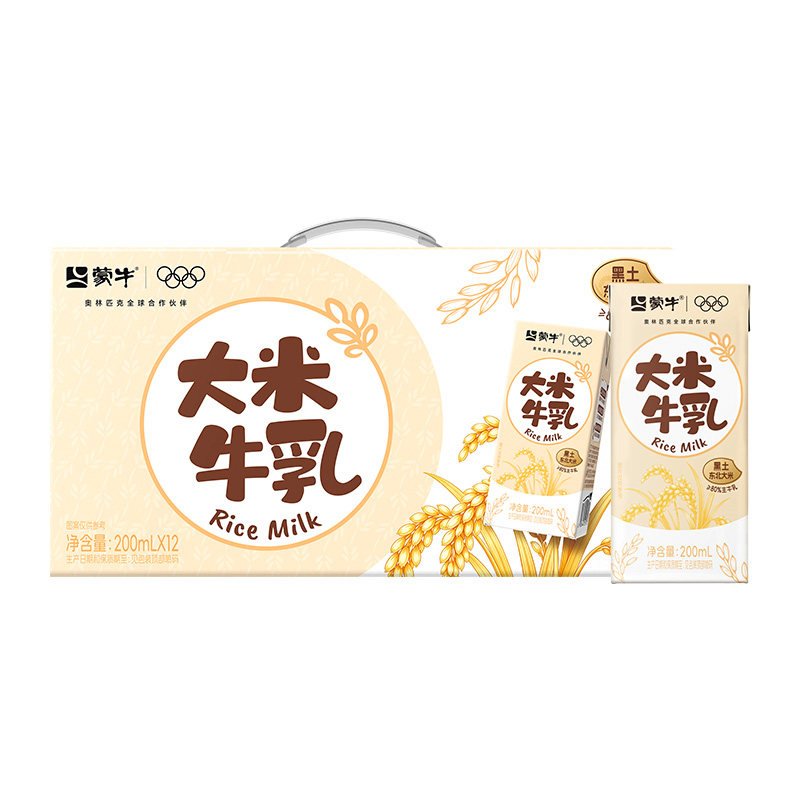 蒙牛大米牛乳全脂调制乳康美苗条装200ml*12包