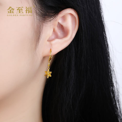 金至福绕线雪花黄金耳环女足金耳坠耳饰生日礼物 - 图2