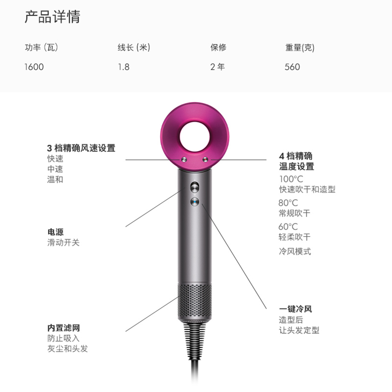 【超级补贴】dyson/戴森吹风机HD15紫红色电吹风速干家用负离子 - 图3