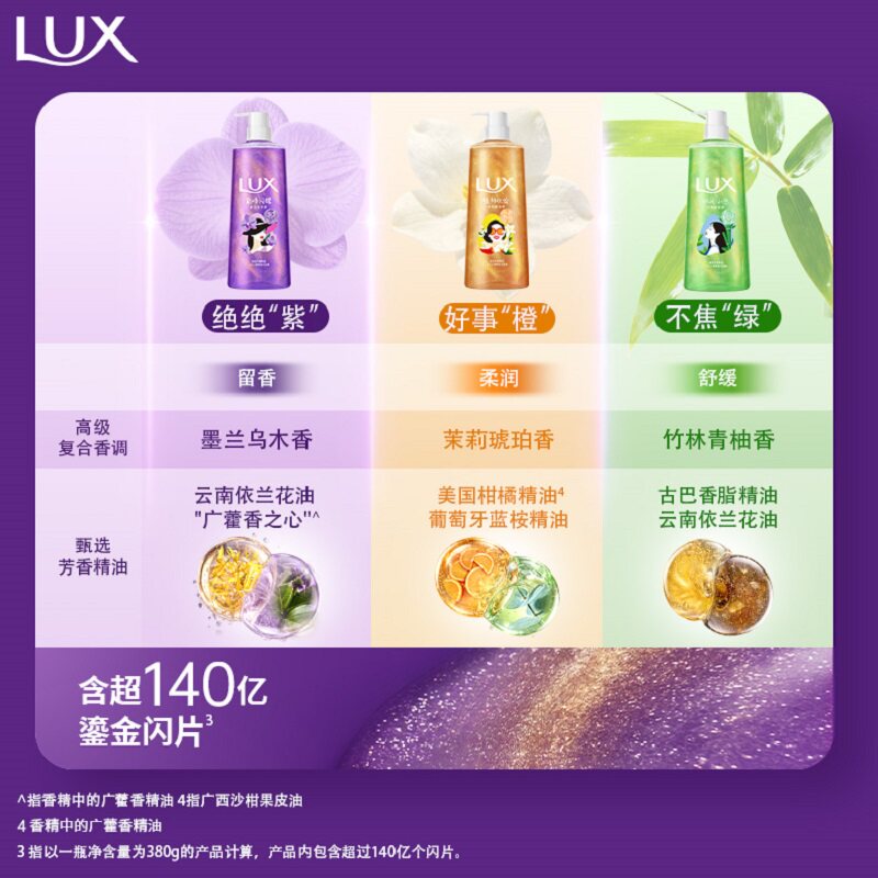 力士心情香氛沐浴露竹林青柚香茉莉琥珀流光爆香沐浴液