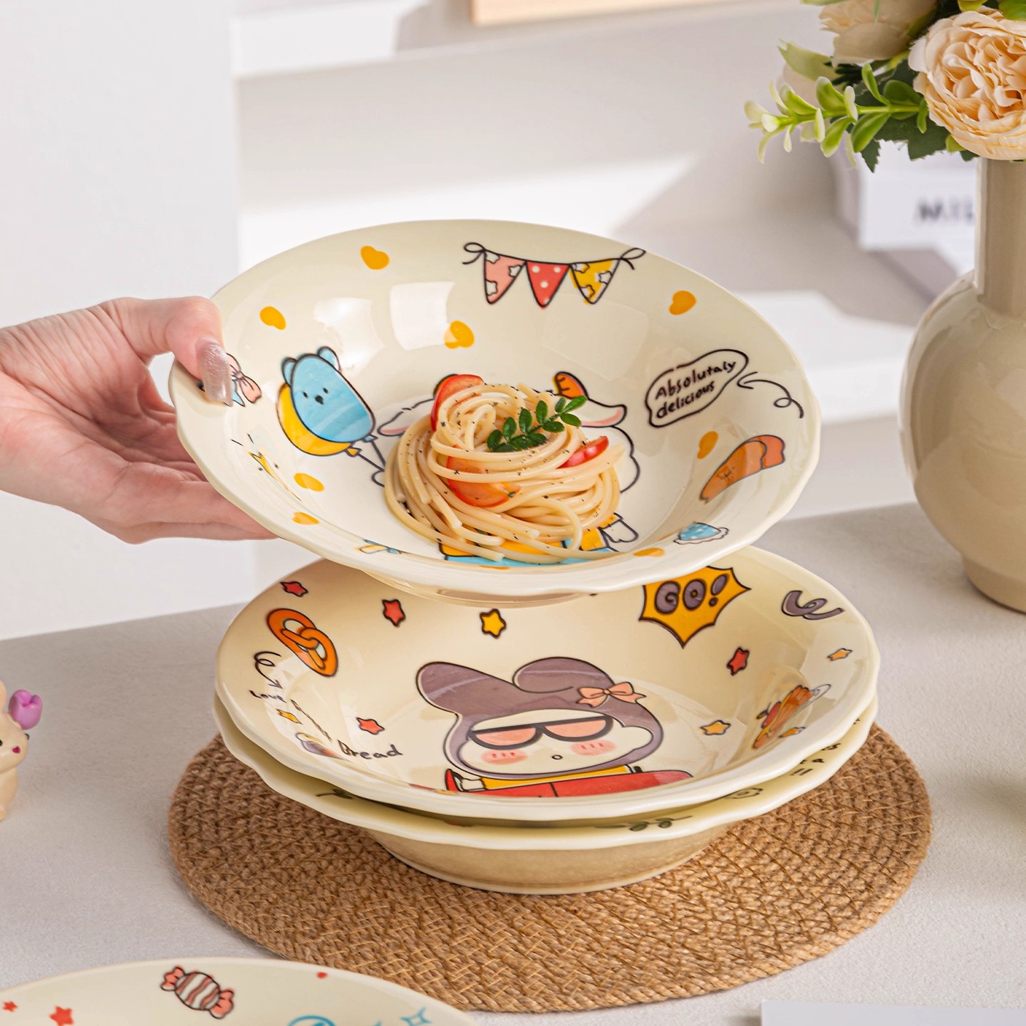 佩尔森可爱甜品蛋糕盘家用菜盘微波炉专用水果零食盘碗圆形早餐盘