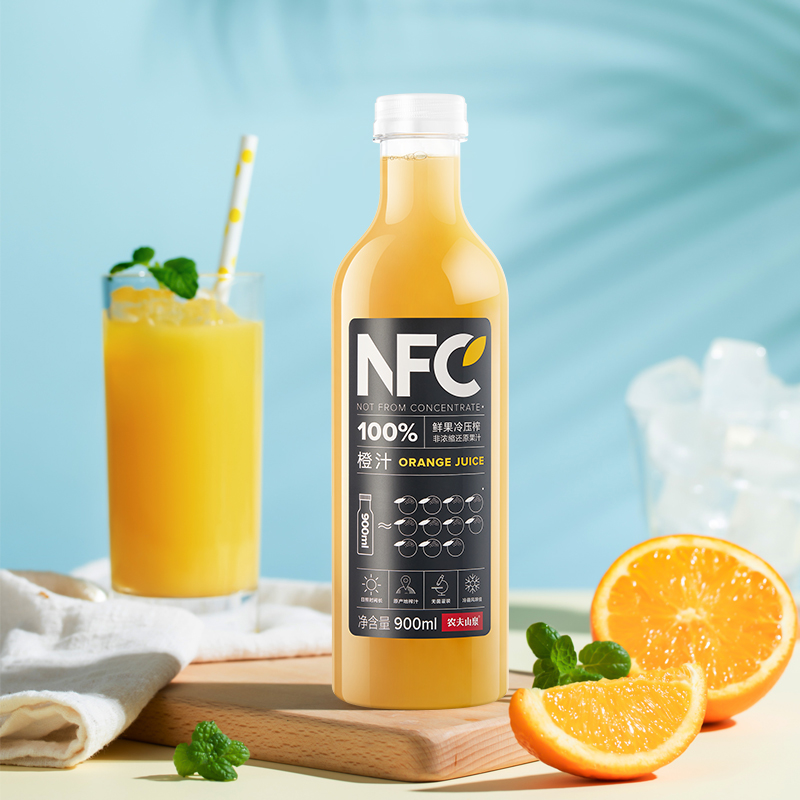 农夫山泉100%NFC果汁饮料橙汁900ml*4*2箱组合装 共8瓶 - 图1