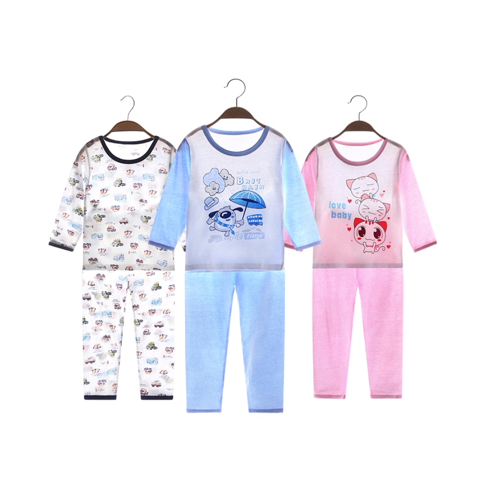 天猫超市北极绒/童装儿童睡衣男女童秋冬空调服1套装秋季薄款纯棉家居套装0