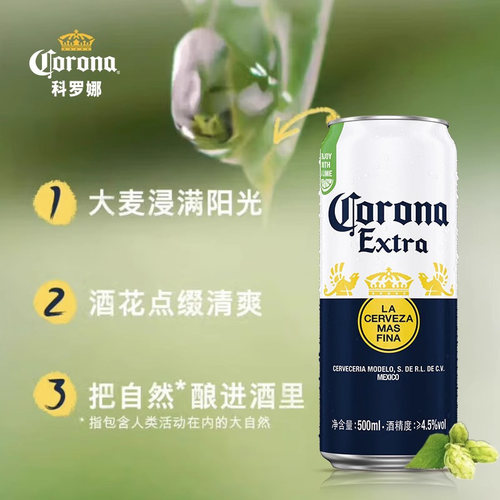 Corona/科罗娜特级啤酒11.3°P拉格啤酒500ml*3听 - 图2