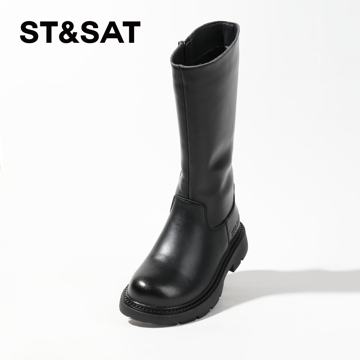 星期六童鞋女童长筒靴秋冬新款简约百搭高筒靴宝宝靴子儿童皮靴,淘宝优惠券,粉丝福利购,淘宝优惠卷