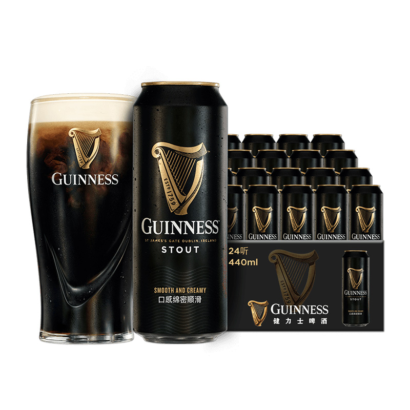 GUINNESS/健力士啤酒爱尔兰原装进口精酿世涛黑啤440ml*24听 - 图0