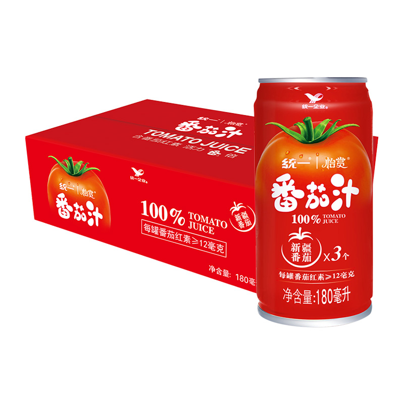 统一番茄汁100%新疆红番茄果蔬汁180ml*24罐果汁网红饮料整箱-图0