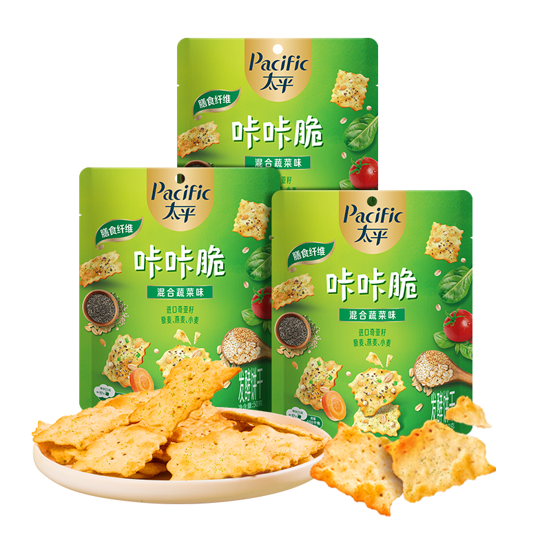 太平苏打饼干咔咔脆混合蔬菜味50g*3袋代餐 - 图0