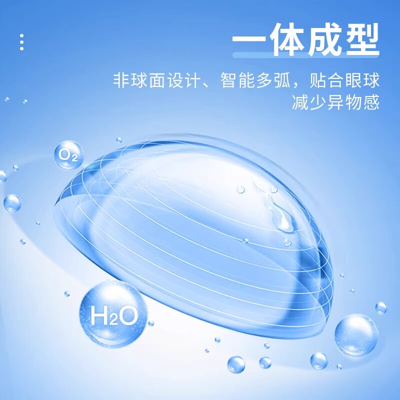 买1送2（镜盒护理液）海昌H2O系列隐形眼镜月抛6片近视透明片进口