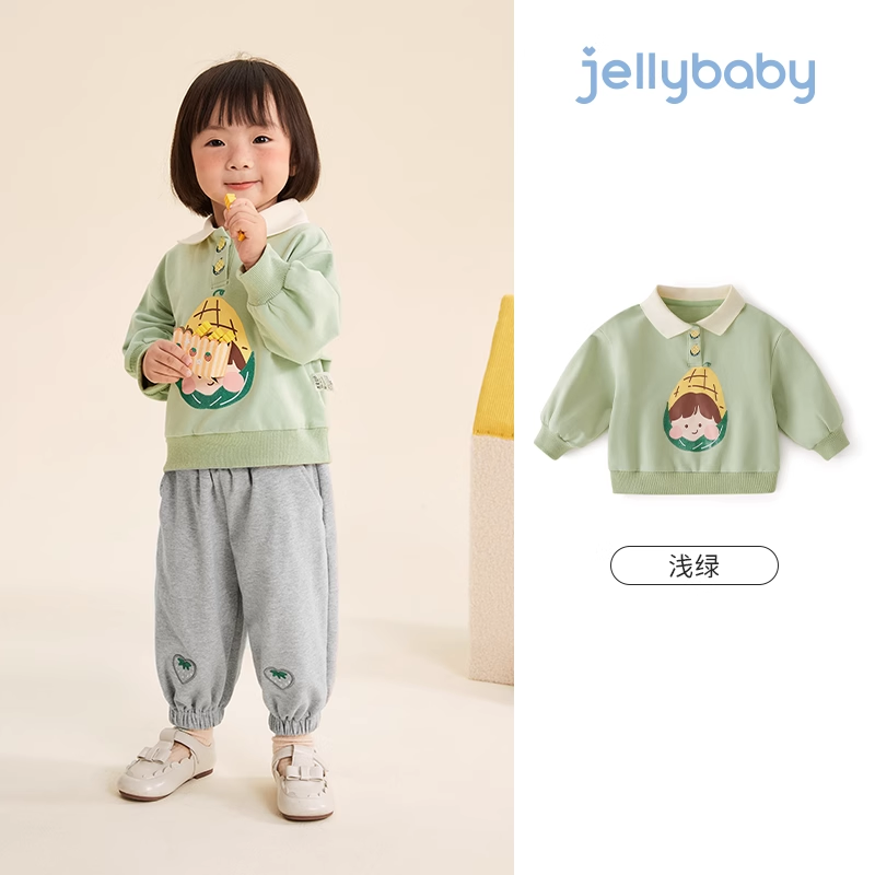 jellybaby宝宝秋装小童翻领衣服儿童Polo领春秋5女童卫衣2023新款 - 图1