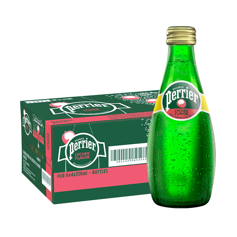 法国进口Perrier/巴黎水饮用矿泉水无糖荔枝味气泡水330ml*24瓶-图0