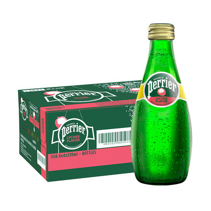 法国进口Perrier/巴黎水饮用矿泉水无糖荔枝味气泡水330ml*24瓶