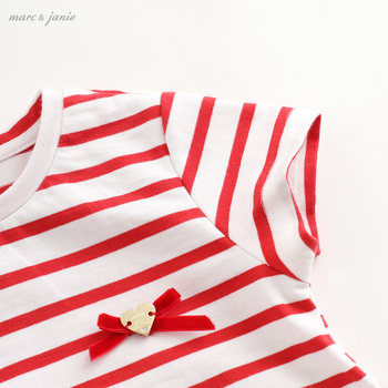 Mark Jenny dress summer ສໍາລັບເດັກຍິງສີແດງແລະສີຂາວ striped ເສື້ອທີເຊີດສັ້ນ 200110