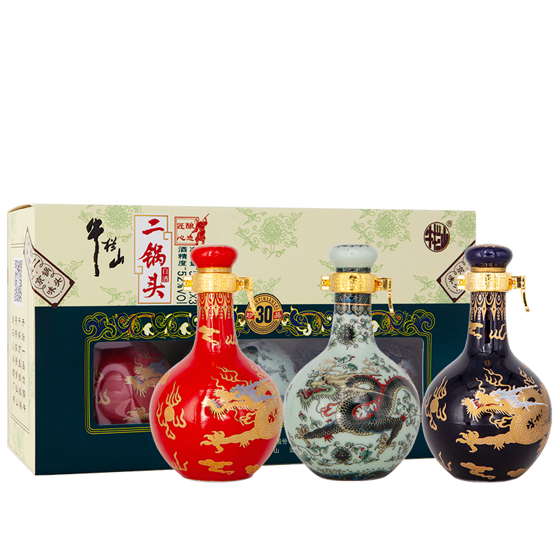 牛栏山二锅头青龙珍品(30）清香型白酒52度50ml*3瓶小酒礼盒 - 图0