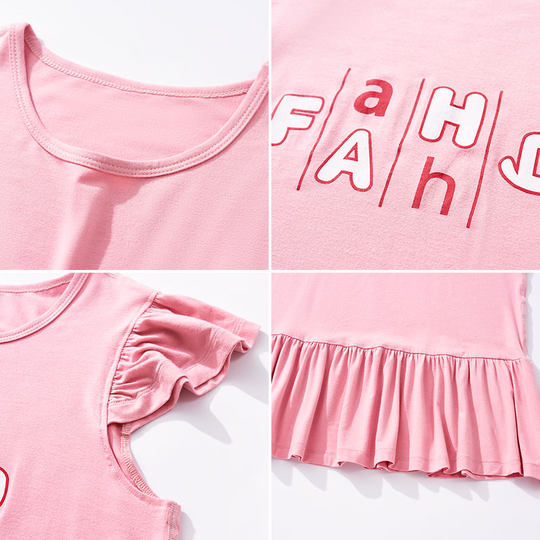 euv girls short-sleeved nightgown summer children's home skirt medium big children girl ice thin princess style