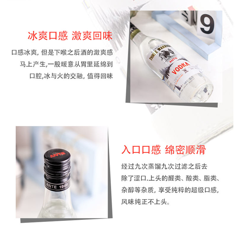 【正品行货】三勇士40度 烈酒蒸馏ANTE VODKA 原味伏特加500ml - 图2