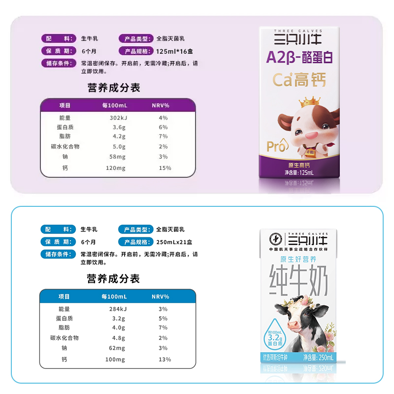 【直播专属】现代牧业三只小牛纯牛奶21盒A2酪蛋白纯牛奶16盒