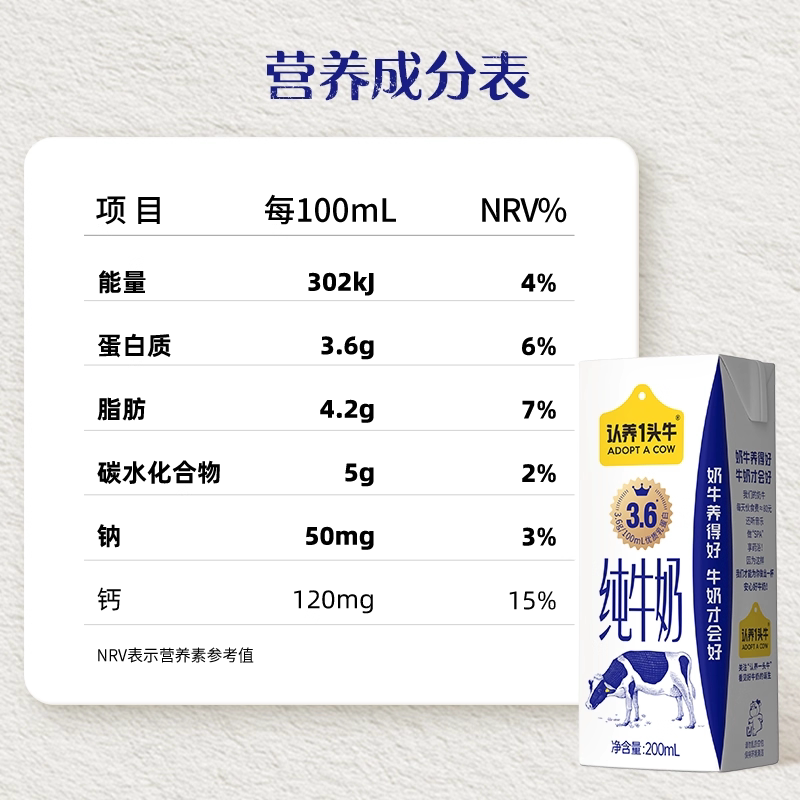 认养一头牛纯牛奶3.6g蛋白全脂原生高钙牛奶礼盒送礼整箱